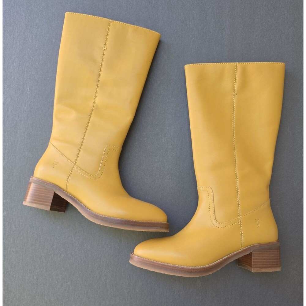 NIB Frye Camryn Womens 9 Tall Pull On Boots Leather Banana Yellow  Campus - Picture 2 of 16